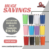 12 Custom Engraved 20oz Tumbler for $180