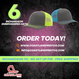 6 Richardson 112 Embroidered Hats